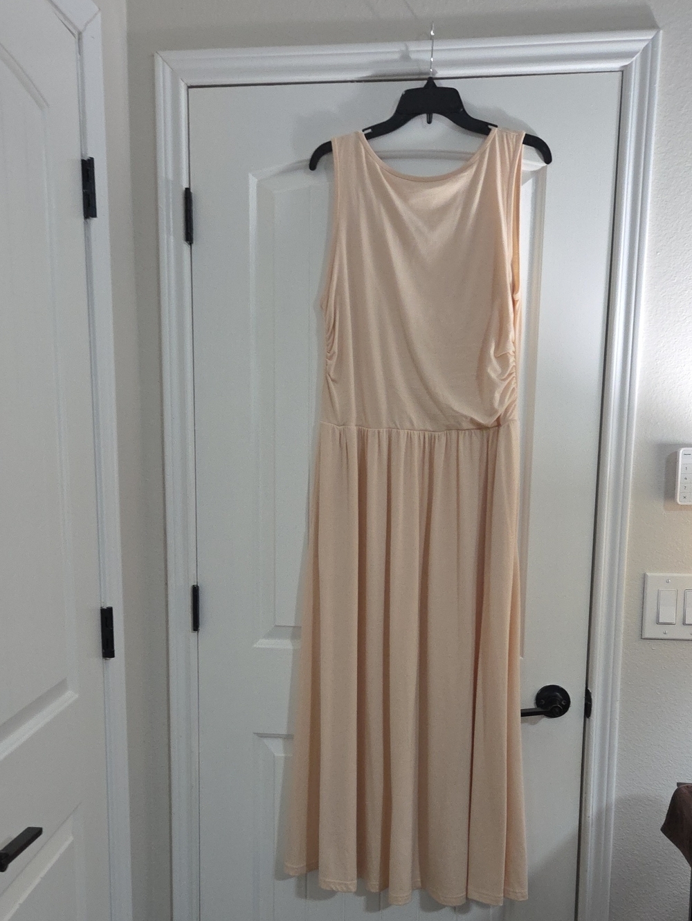 Sleeveless Cream Maxi Dress with Gathered Waist